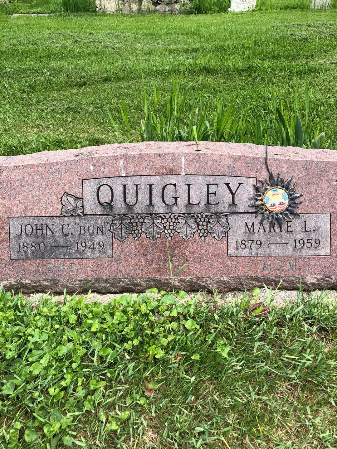 John C. "Bun" Quigley's grave. Photo 1